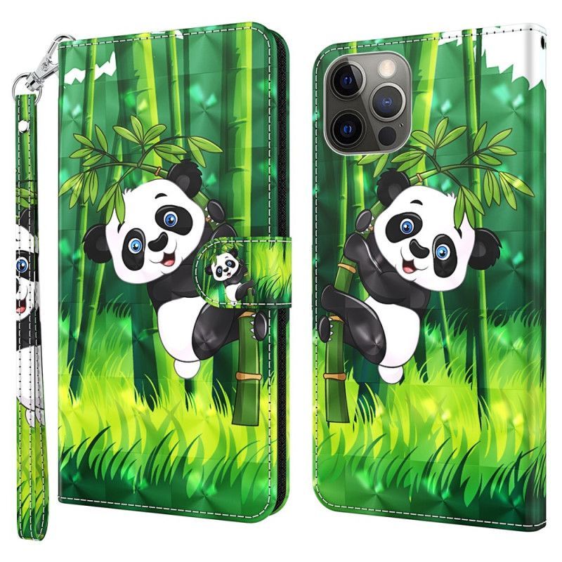 Flipové Pouzdro Na iPhone 15 Plus Na Lana 3d Bambusová Panda S Popruhem