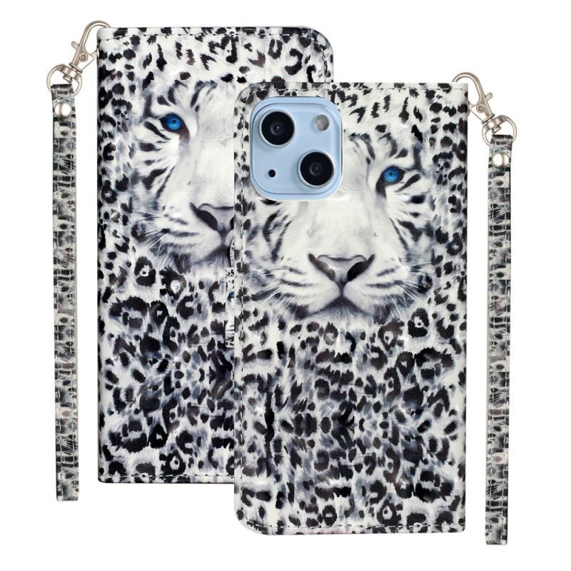 Flipové Pouzdro Na iPhone 15 Plus Na Lana 3d Leopard S Popruhem