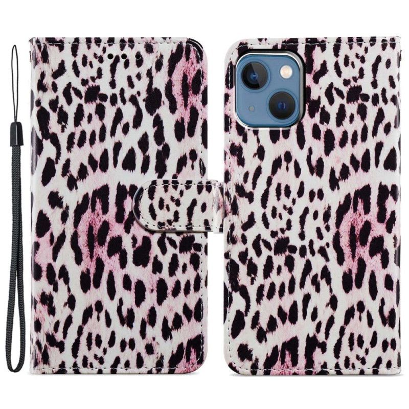 Kožené Pouzdro Na iPhone 15 Plus Na Lana Efekt Leopardí Kůže S Páskem