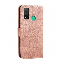 Flipové Pouzdro Na Huawei P Smart 2020 Elegantní Krajkový Květ - Růžové Zlato