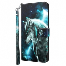 Kožené Pouzdro Na Oppo A54 5G / A74 5G Na Lana Lanyard Wolf