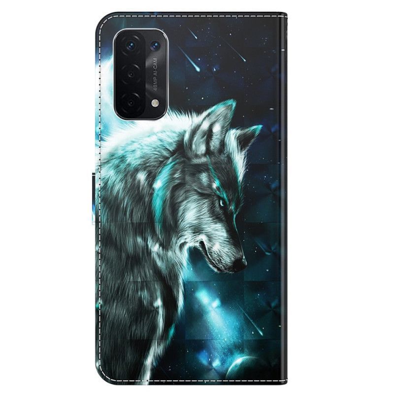 Kožené Pouzdro Na Oppo A54 5G / A74 5G Na Lana Lanyard Wolf