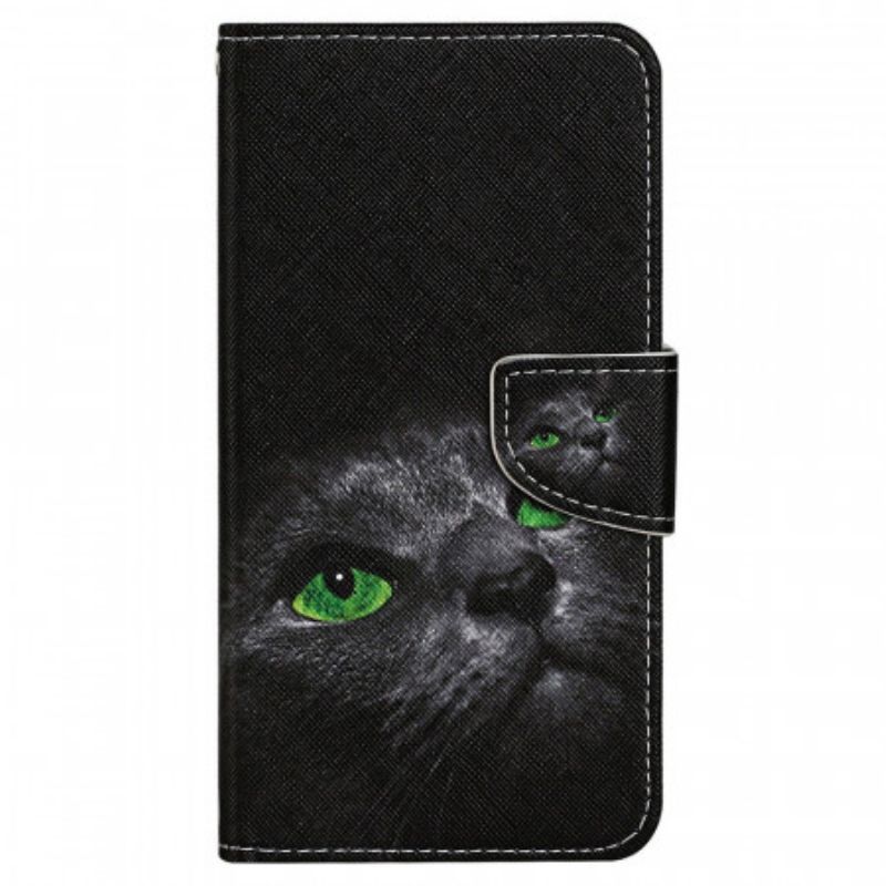 Flipové Pouzdro Na Samsung Galaxy A13 Na Lana Green Eyed Cat S Popruhem