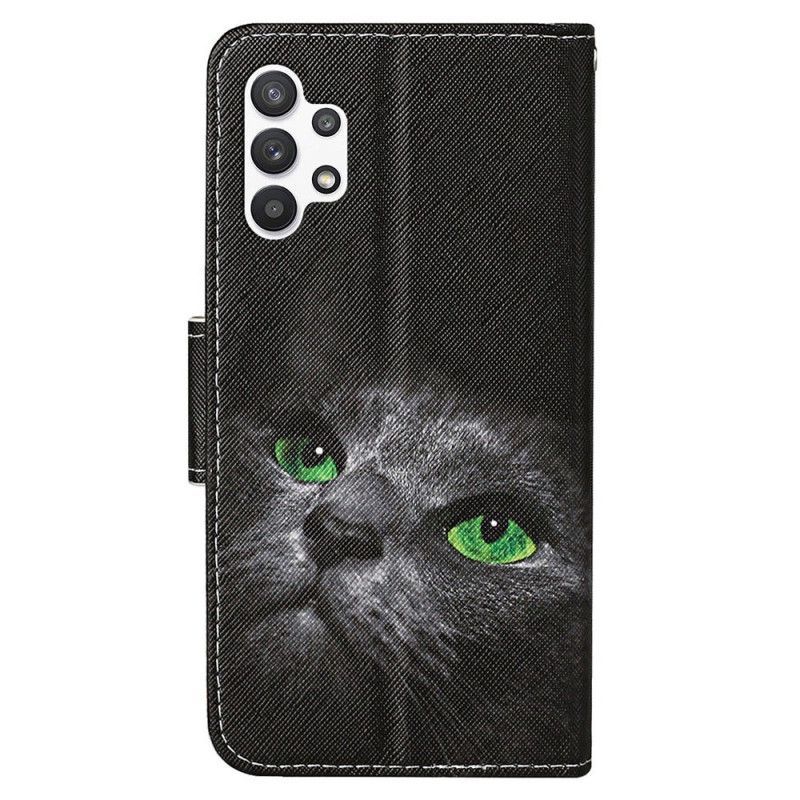 Flipové Pouzdro Na Samsung Galaxy A13 Na Lana Green Eyed Cat S Popruhem