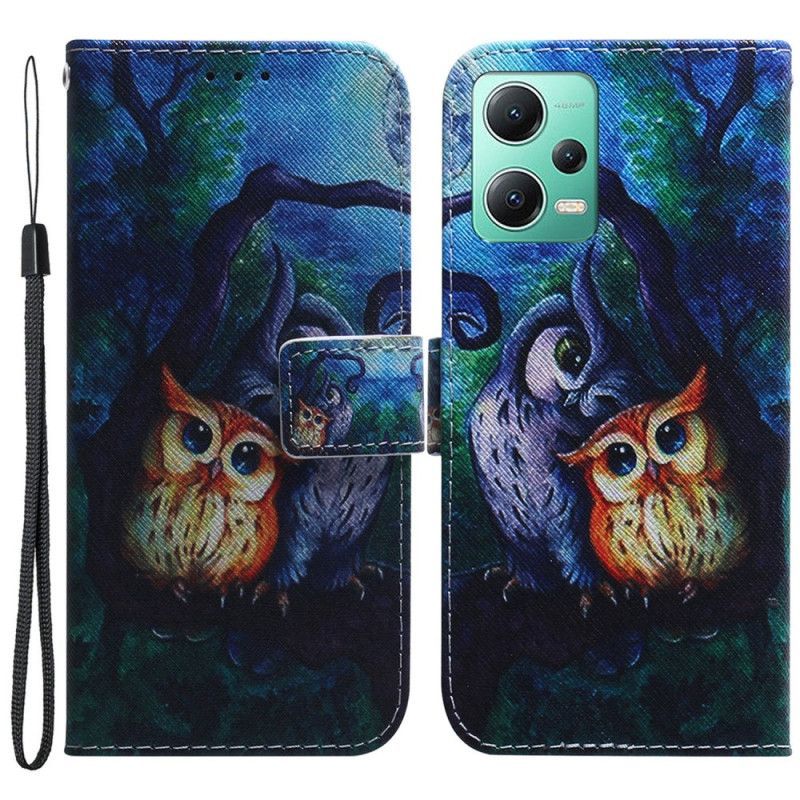 Flipové Pouzdro Na Xiaomi Redmi Note 12 5G Na Lana Strappy Owls Malování