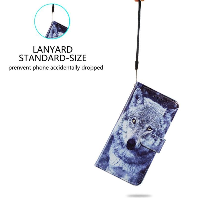 Flipové Pouzdro Na Moto G73 5G Na Lana Lanyard Wolf