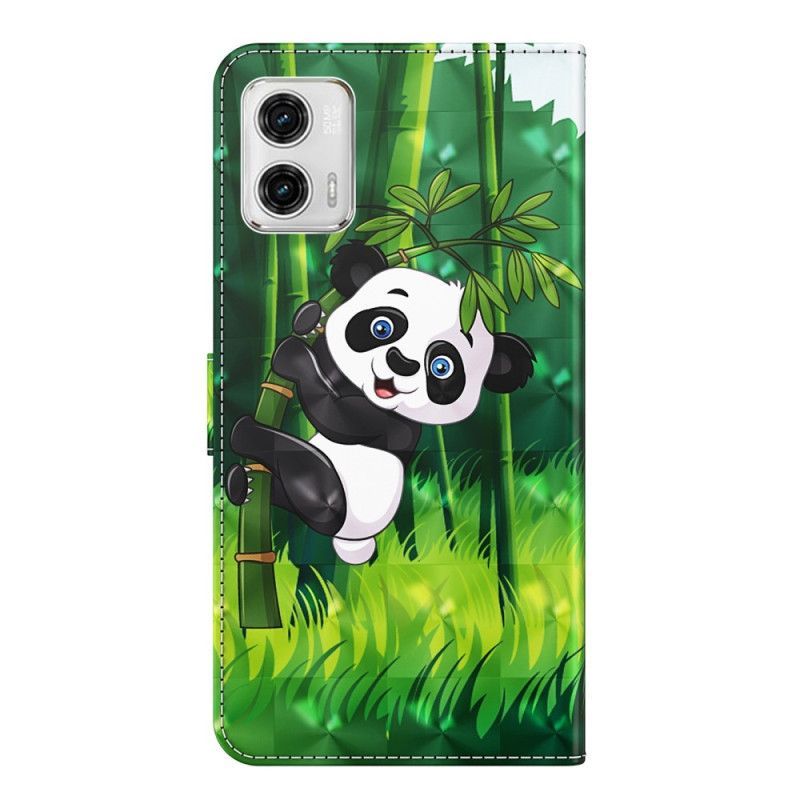 Flipové Pouzdro Na Moto G73 5G Na Lana Panda A Bambus Se Šňůrkou