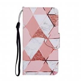 Flipové Pouzdro Na Samsung Galaxy A54 5G Na Lana Marble And Glitter Strappy