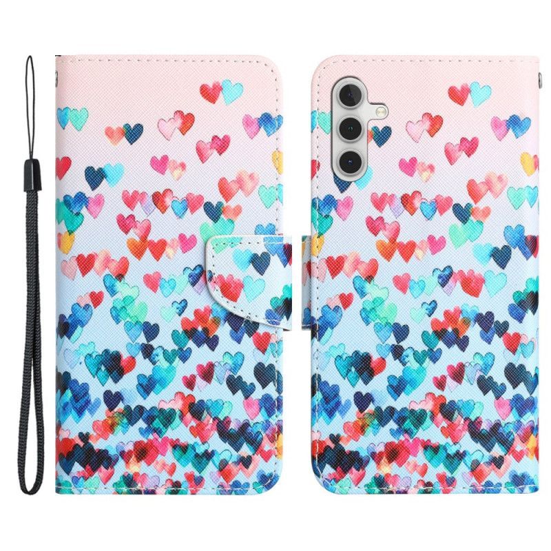 Flipové Pouzdro Na Samsung Galaxy A54 5G Na Lana Strappy Hearts Rain