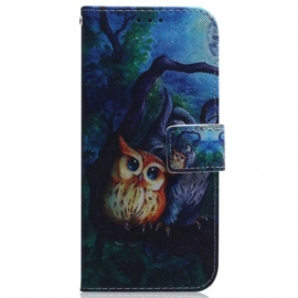 Flipové Pouzdro Na Samsung Galaxy A54 5G Na Lana Strappy Owls Malování