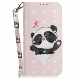 Kožené Pouzdro Na Xiaomi Redmi Note 12 4G Na Lana Panda Love With Lanyard