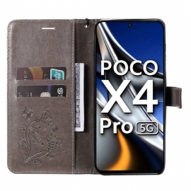 Kožené Pouzdro Na Poco X4 Pro 5G Motýli Podpůrných Funkcí