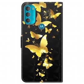 Flipové Pouzdro Na Motorola Moto G71 5G Ilustrace Zlatých Motýlů