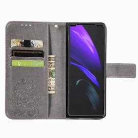 Flipové Pouzdro Na Samsung Galaxy Z Fold 4 Čtyřlístek Vzor S Popruhem