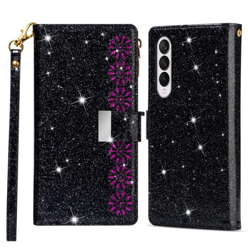 Kožené Pouzdro Na Samsung Galaxy Z Fold 4 Ultra Sequined S Páskem