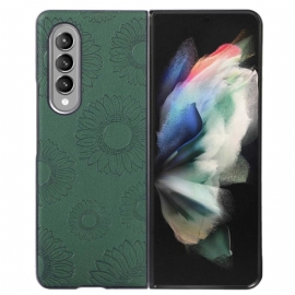 Kryt Na Samsung Galaxy Z Fold 4 Slunečnicový Vzor Potažený Imitací Kůže