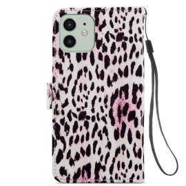 Kožené Pouzdro Na iPhone 12 / 12 Pro Leopardí Vzor