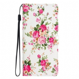 Flipové Pouzdro Na Oppo Reno 8 Lite Na Lana Popruh Liberty Flowers