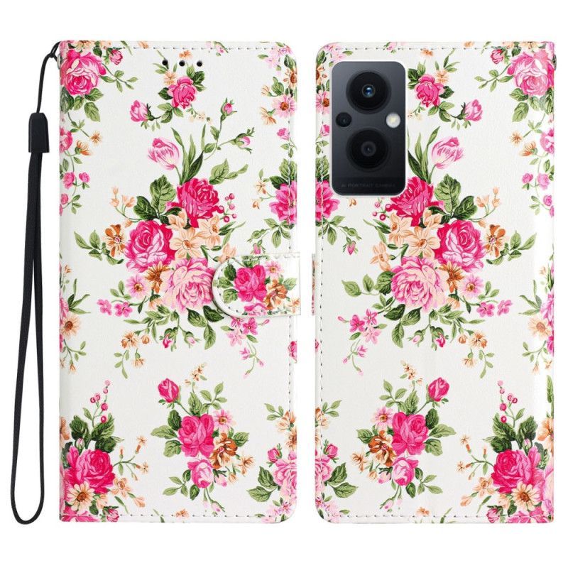 Flipové Pouzdro Na Oppo Reno 8 Lite Na Lana Popruh Liberty Flowers