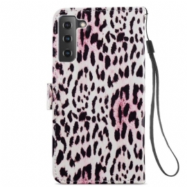 Kožené Pouzdro Na Samsung Galaxy S21 FE Leopardí Vzor