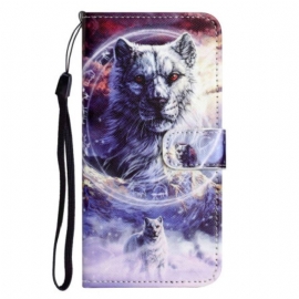 Flipové Pouzdro Na Samsung Galaxy S23 5G Na Lana Lanyard Wolf