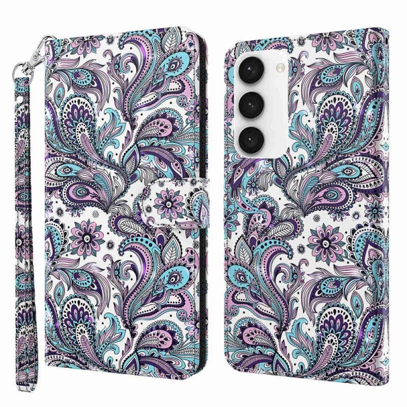 Flipové Pouzdro Na Samsung Galaxy S23 5G Na Lana Strappy Paisley Vzor