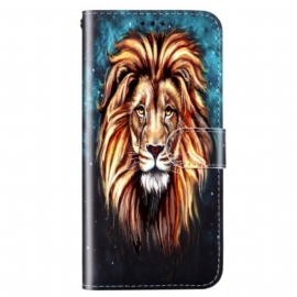 Kožené Pouzdro Na Samsung Galaxy S23 5G Na Lana Lanyard Lion