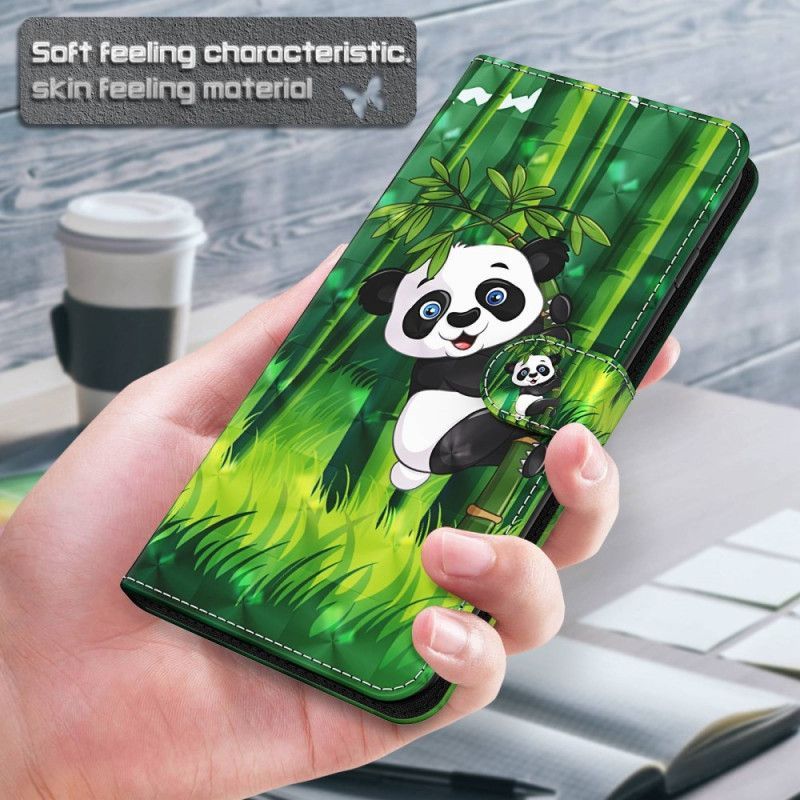 Kožené Pouzdro Na Samsung Galaxy S23 Ultra 5G Na Lana Bambusová Panda Se Šňůrkou