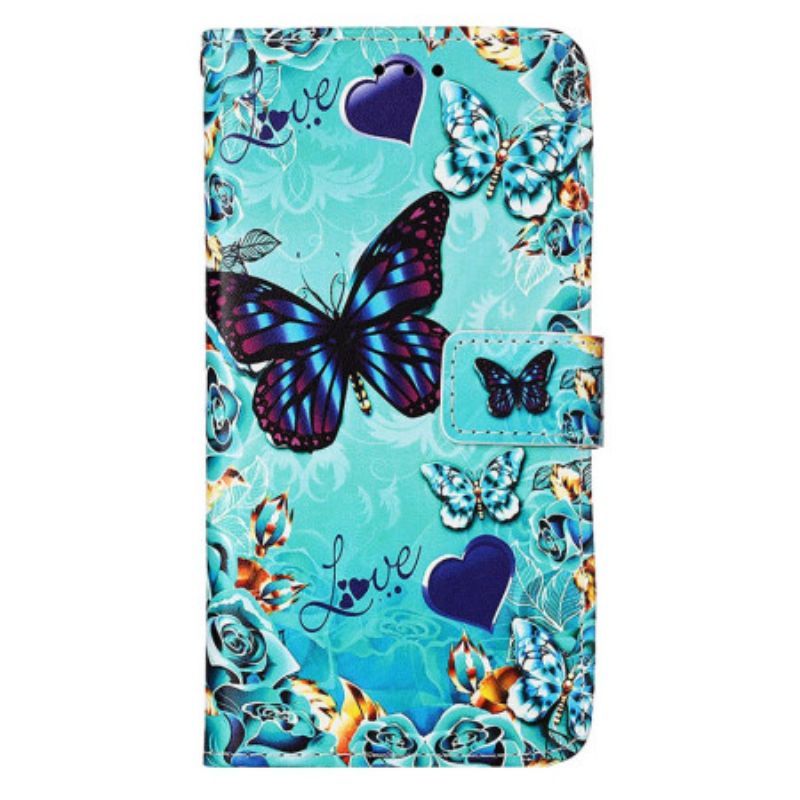 Kožené Pouzdro Na Samsung Galaxy S23 Ultra 5G Na Lana Tanga Butterflies