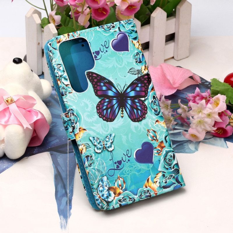 Kožené Pouzdro Na Samsung Galaxy S23 Ultra 5G Na Lana Tanga Butterflies