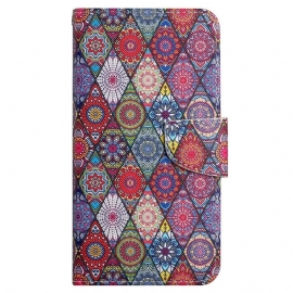 Flipové Pouzdro Na iPhone 15 Na Lana Pěkný Patchwork S Popruhem