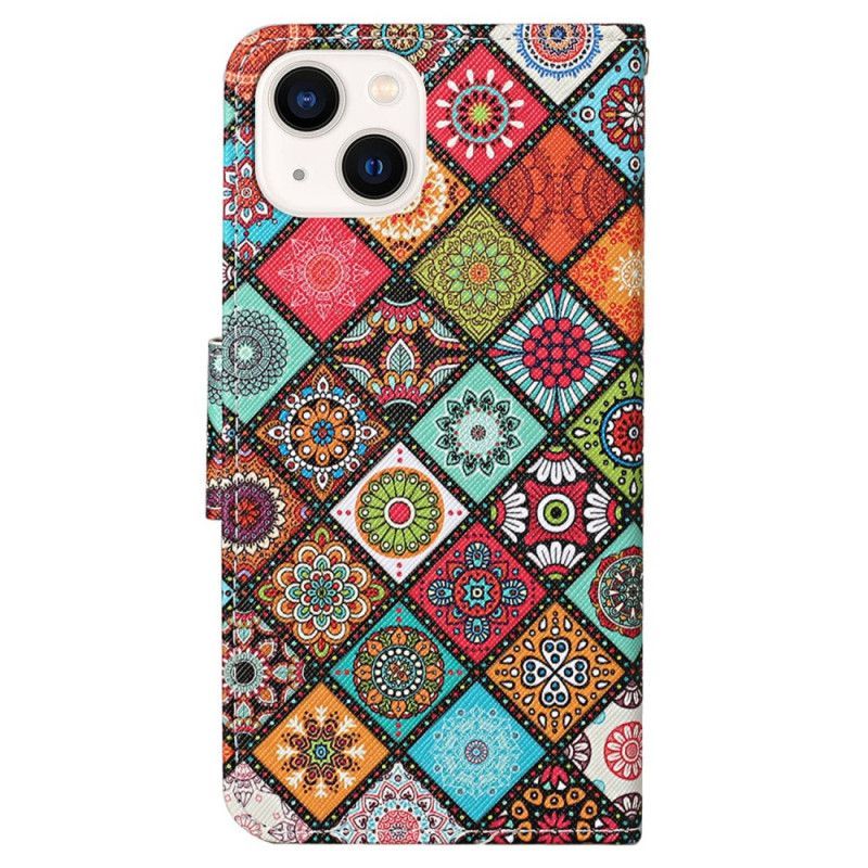 Flipové Pouzdro Na iPhone 15 Na Lana Pěkný Patchwork S Popruhem