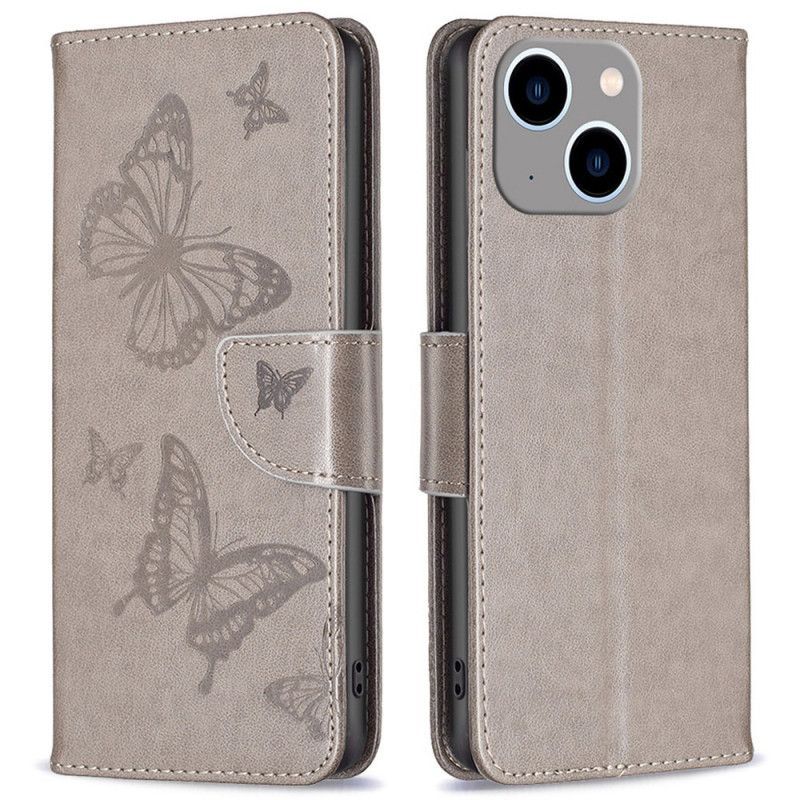 Kožené Pouzdro Na iPhone 14 Plus Na Lana Butterflies Printed Strappy