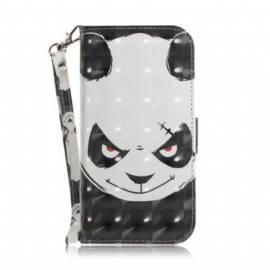 Kožené Pouzdro Na iPhone 14 Plus Na Lana Rozzlobená Panda S Lanyardem