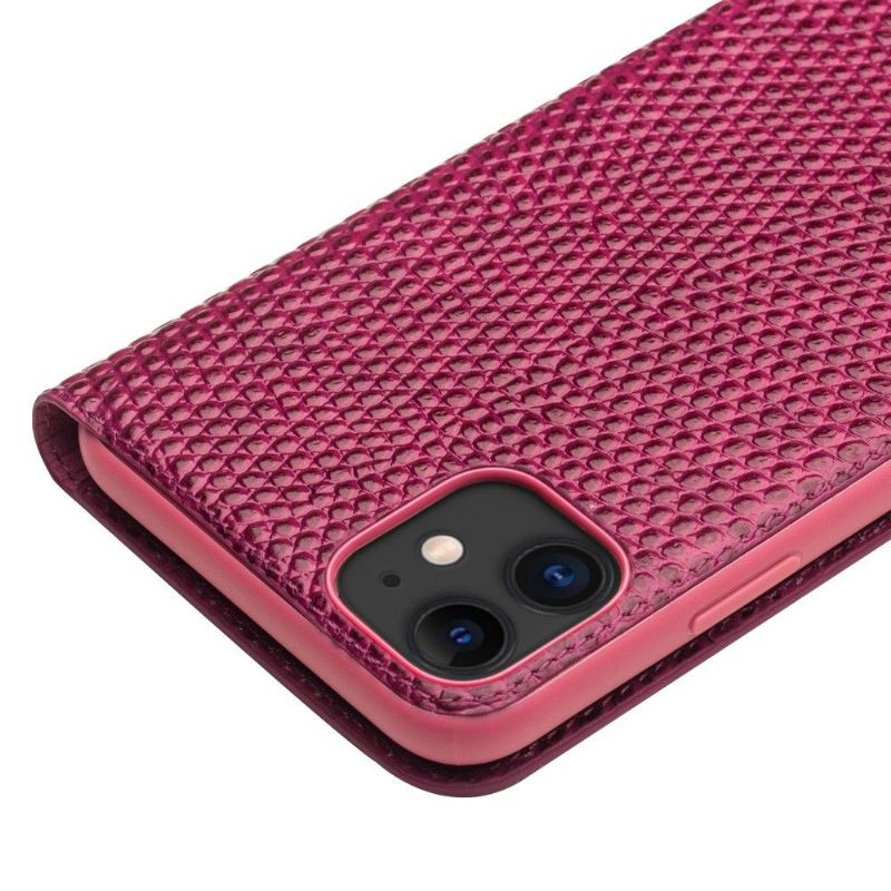 Flipové Pouzdro Na iPhone 11 Pravá Kůže S Efektem Croc – Růžová