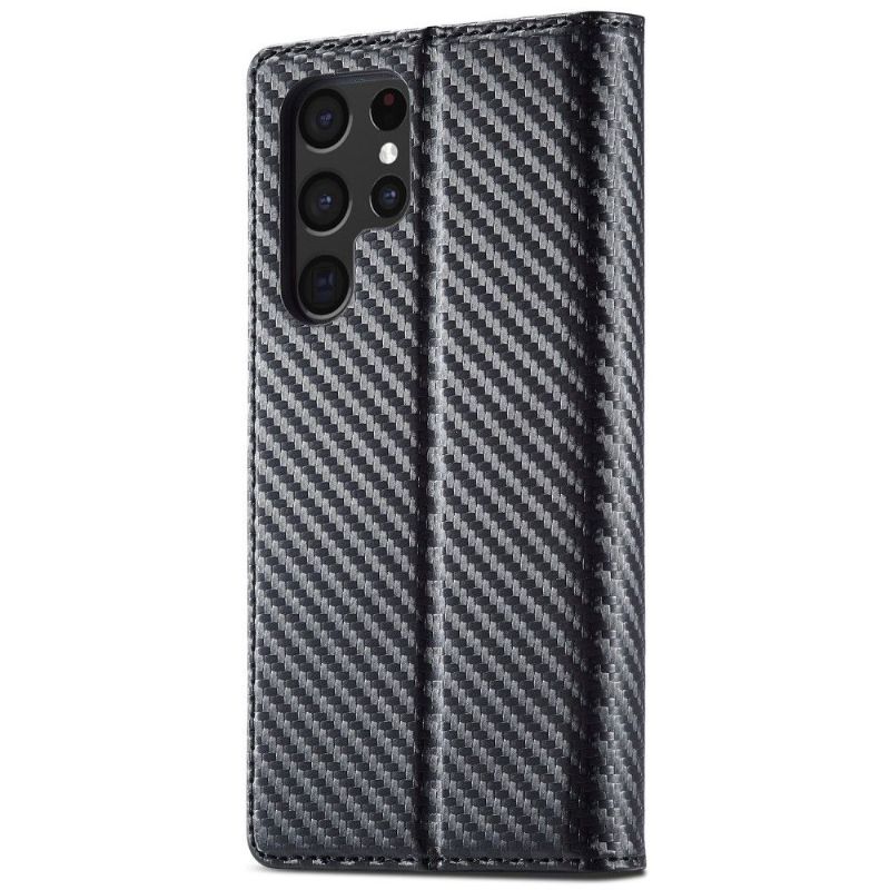 Kožené Pouzdro Na Samsung Galaxy S22 Ultra 5G Flipové Pouzdro Flip Carbon Fiber