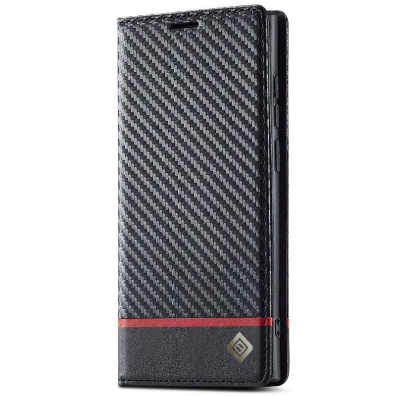 Kožené Pouzdro Na Samsung Galaxy S22 Ultra 5G Flipové Pouzdro Flip Carbon Fiber