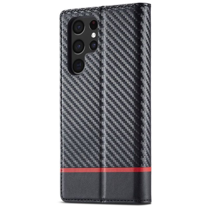 Kožené Pouzdro Na Samsung Galaxy S22 Ultra 5G Flipové Pouzdro Flip Carbon Fiber