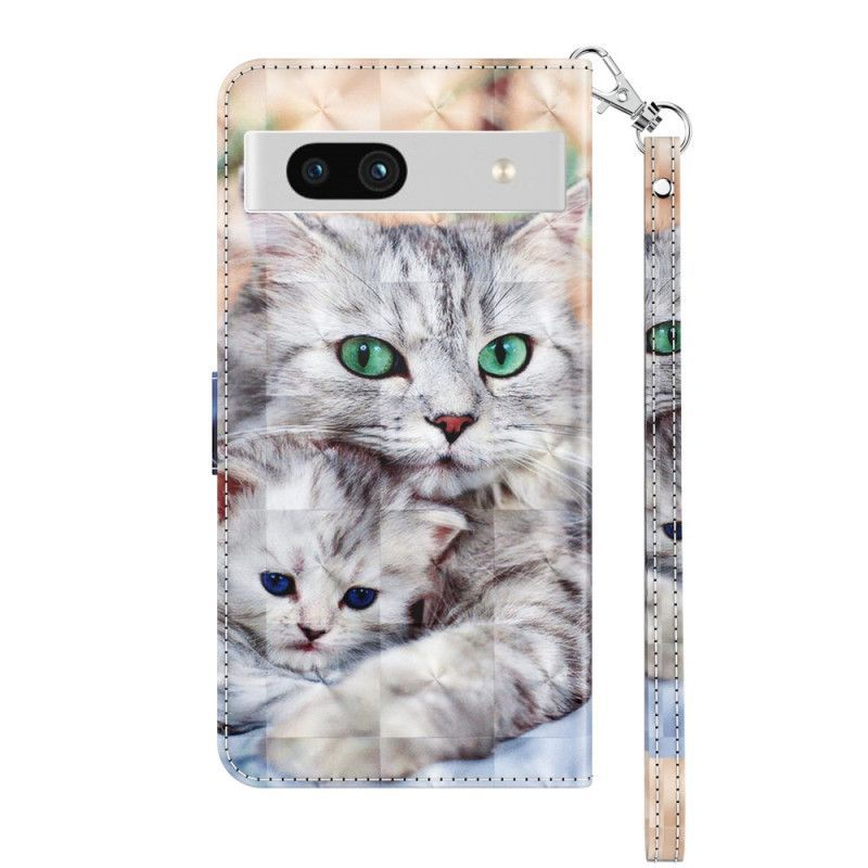 Flipové Pouzdro Na Google Pixel 7A Na Lana Strappy Cat Family